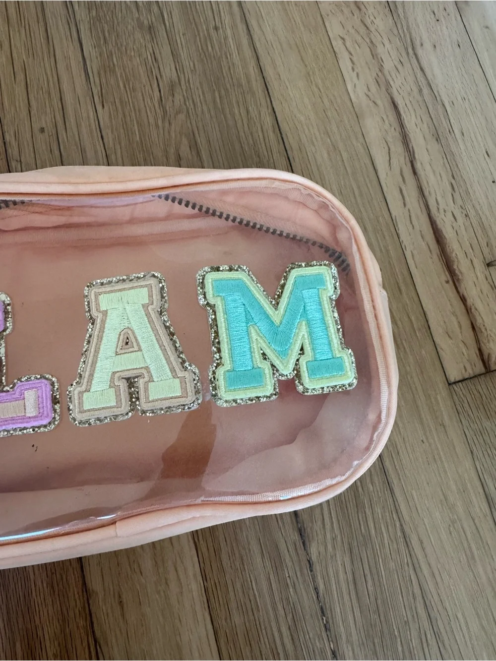 Stoney Clover Lane Light Orange Peach Glitter Glam Makeup Bag